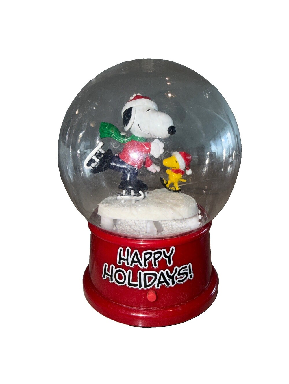 Gemmy Peanuts Snoopy Christmas Musical Blown Snow Globe Animated Waterless 7"